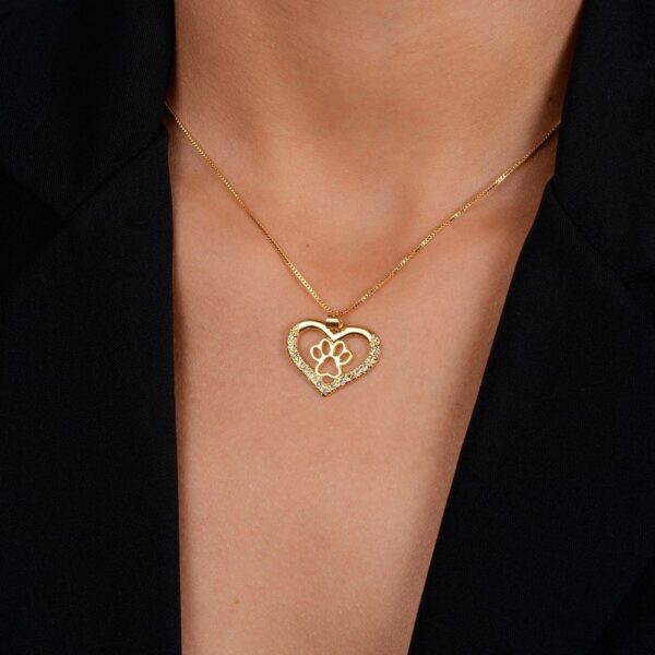 Colar Dourado Chocker de Coração e Pata Pet Zircônia - Imagem 2