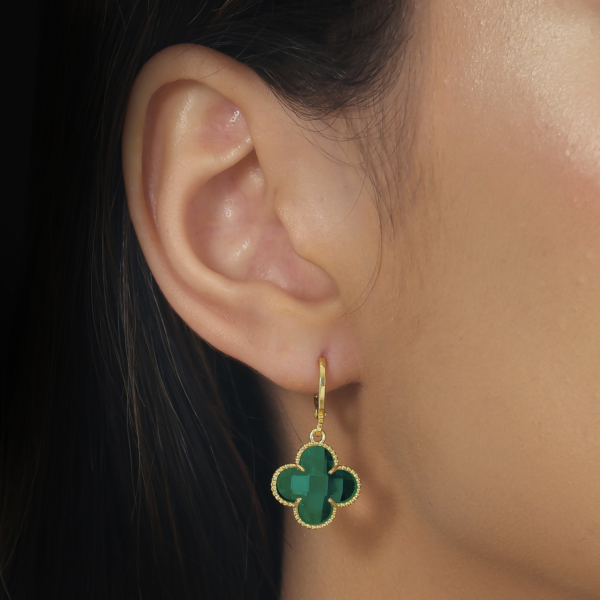 Brinco Dourado de Trevo com Zircônia Verde - Imagem 2