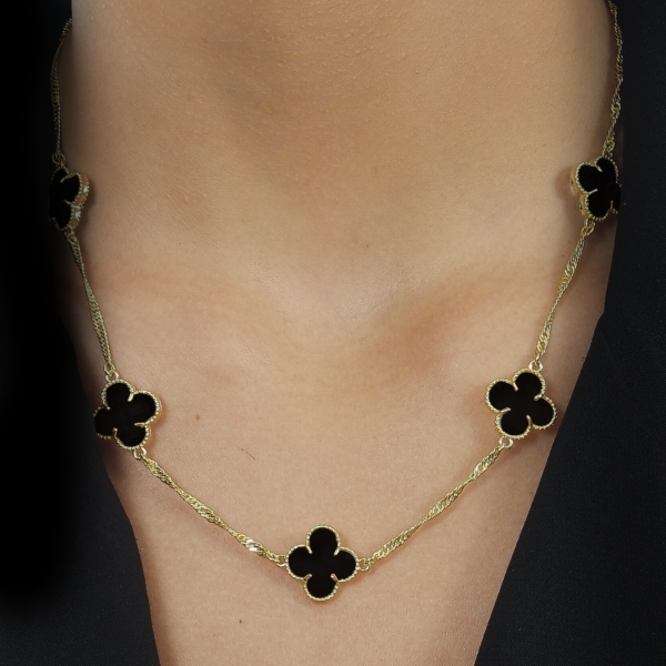 Colar Dourado 5 Trevos Preto - Imagem 2
