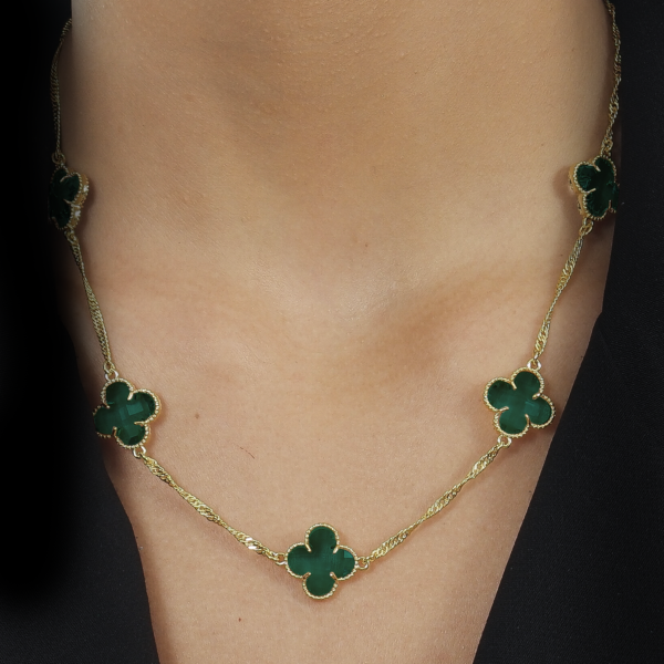 Colar Dourado 5 Trevos Verde - Imagem 2